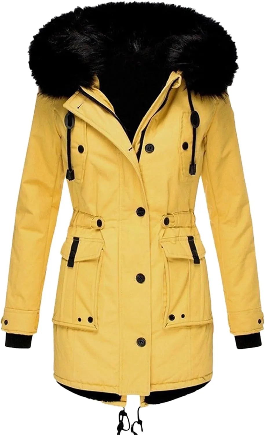 XOWRTE Womens Thicken Hooded Parkas Coats Puffer Coat Faux Fur Fleece Line Down Jackets with Pockets Parkas Long Coats Winter
