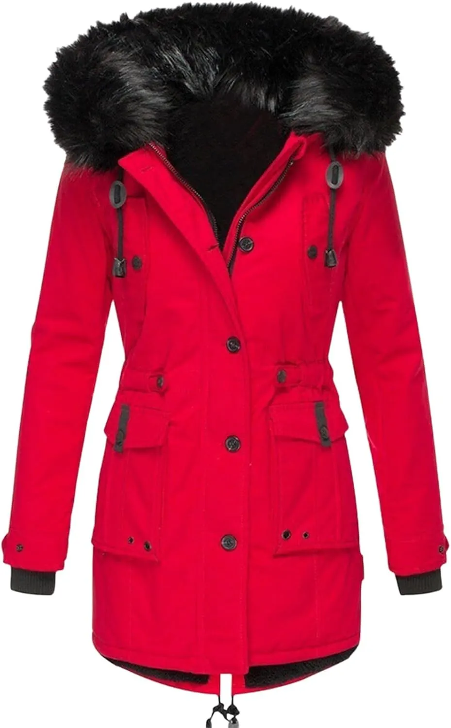 XOWRTE Womens Thicken Hooded Parkas Coats Puffer Coat Faux Fur Fleece Line Down Jackets with Pockets Parkas Long Coats Winter