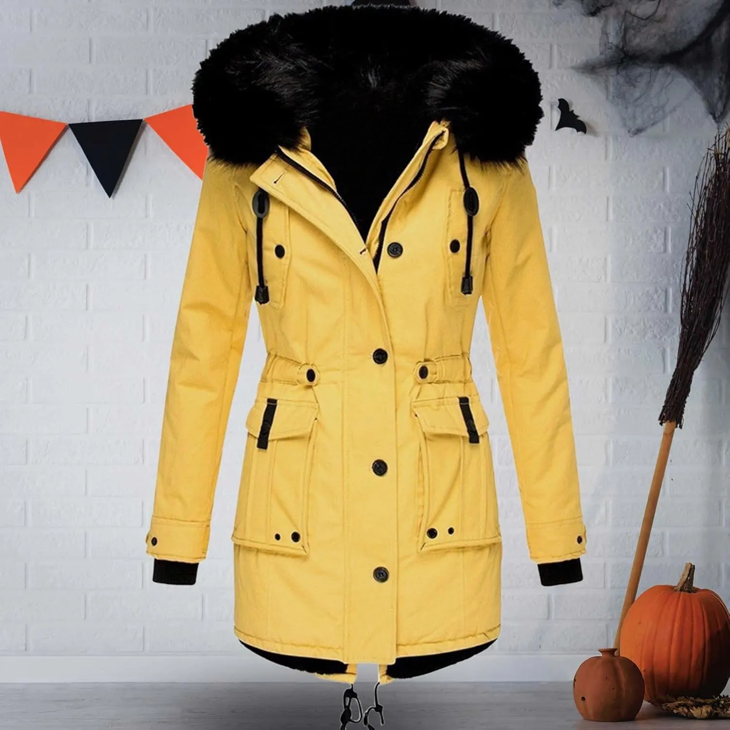 XOWRTE Womens Thicken Hooded Parkas Coats Puffer Coat Faux Fur Fleece Line Down Jackets with Pockets Parkas Long Coats Winter