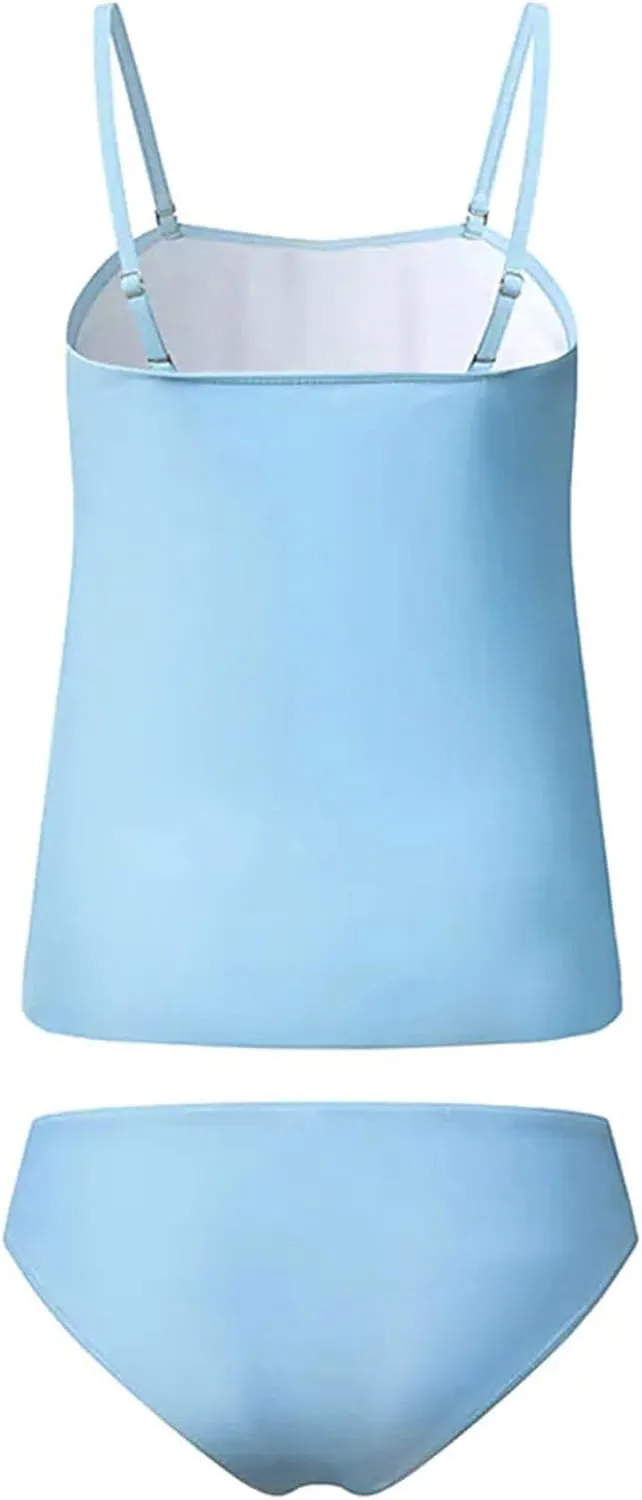XRCQCAD Two Piece Tankini for Women Bandeau Top with Bottom Flowy Tummy Control Swimsuit Spaghetti Strap Bathing Suits
