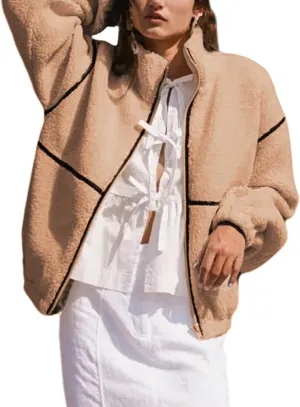 Yeokou Womens Sherpa Fleece Jackets Stand Collar Zip Up Fall Winter Casual 2025 Fuzzy Coats with Pockets