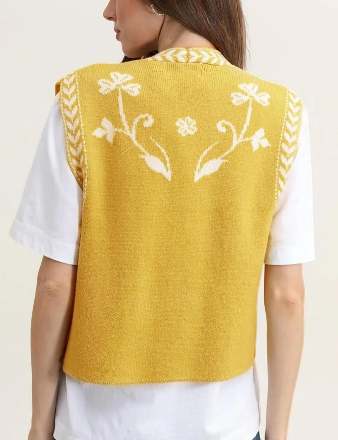 Yimoon Women's Floral Knit Embroidered Vest Y2K Sleeveless Open Front Cardigan Cropped Sweater Vest Top