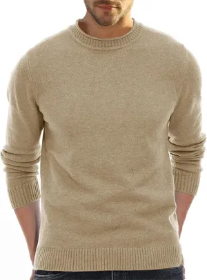 Ymosrh Men's Light Sweater Casual Basic Knit Sweaters Long Sleeve Solid Crew Neck Winter Pullover Thermal Tops, M-2XL