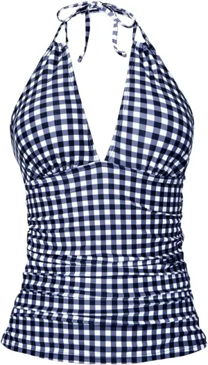 Yonique Women's Halter Tankini Top No Bottom V Neck Swim Top Tummy Control Bathing Suit Top