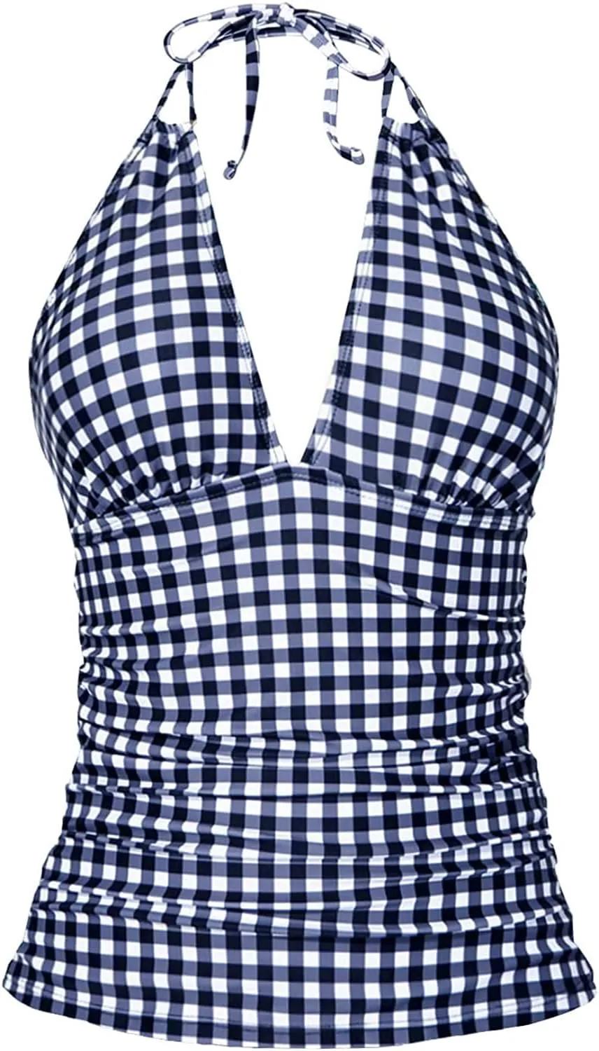Yonique Women's Halter Tankini Top No Bottom V Neck Swim Top Tummy Control Bathing Suit Top