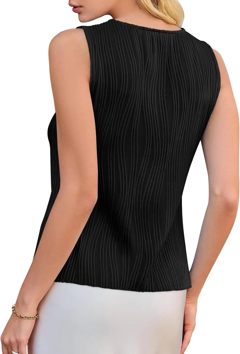 Yousify Womens Sleeveless Button Down Tank Tops Casual Crewneck Slim Fit Y2K Textured Vest Top