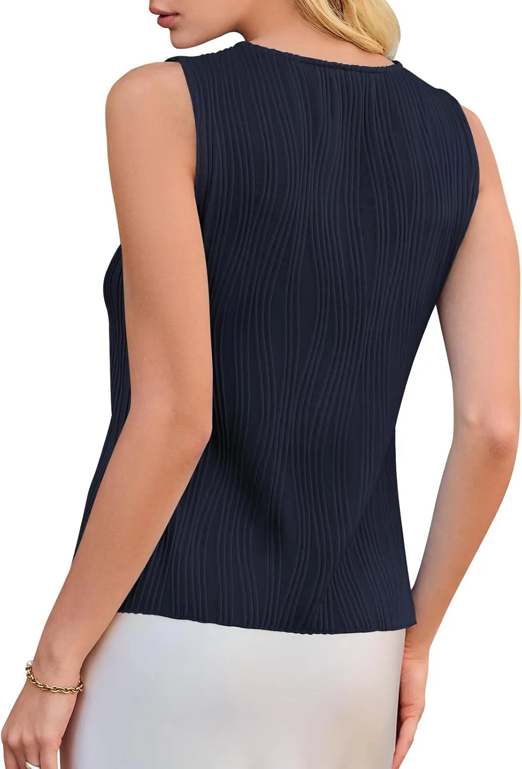 Yousify Womens Sleeveless Button Down Tank Tops Casual Crewneck Slim Fit Y2K Textured Vest Top