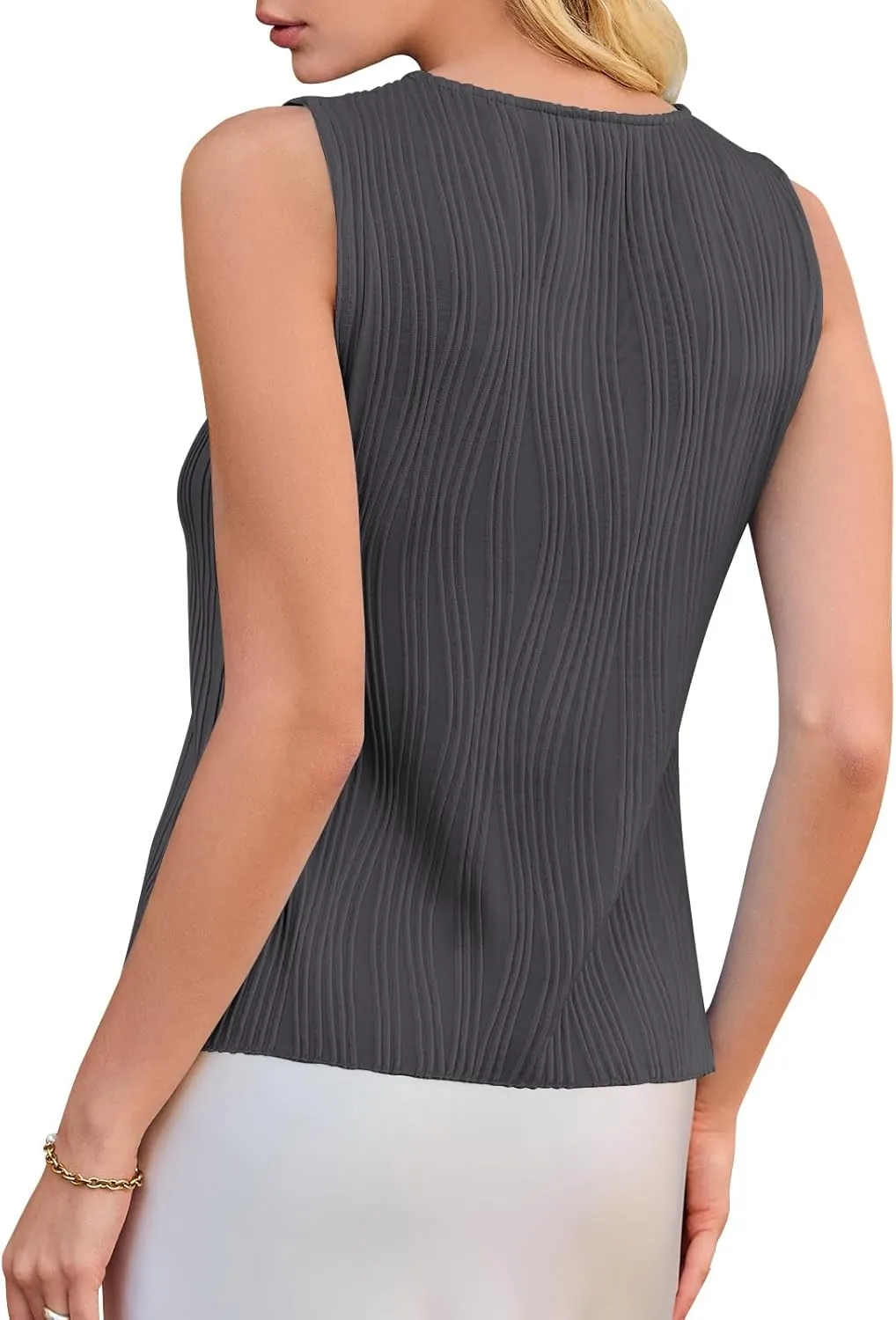 Yousify Womens Sleeveless Button Down Tank Tops Casual Crewneck Slim Fit Y2K Textured Vest Top
