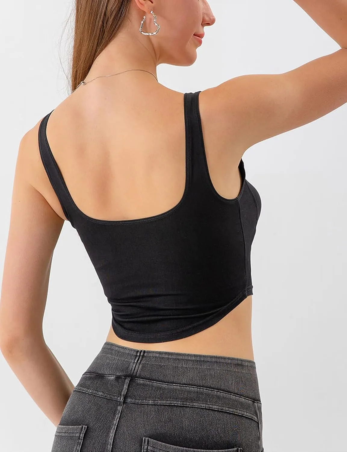 Yvipette Womens Slim Cropped Denim Vest Stretchy Scoop Neck Pullover Jean Sports Bra Tank Top
