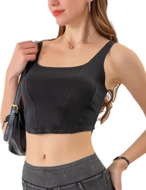Yvipette Womens Slim Cropped Denim Vest Stretchy Scoop Neck Pullover Jean Sports Bra Tank Top