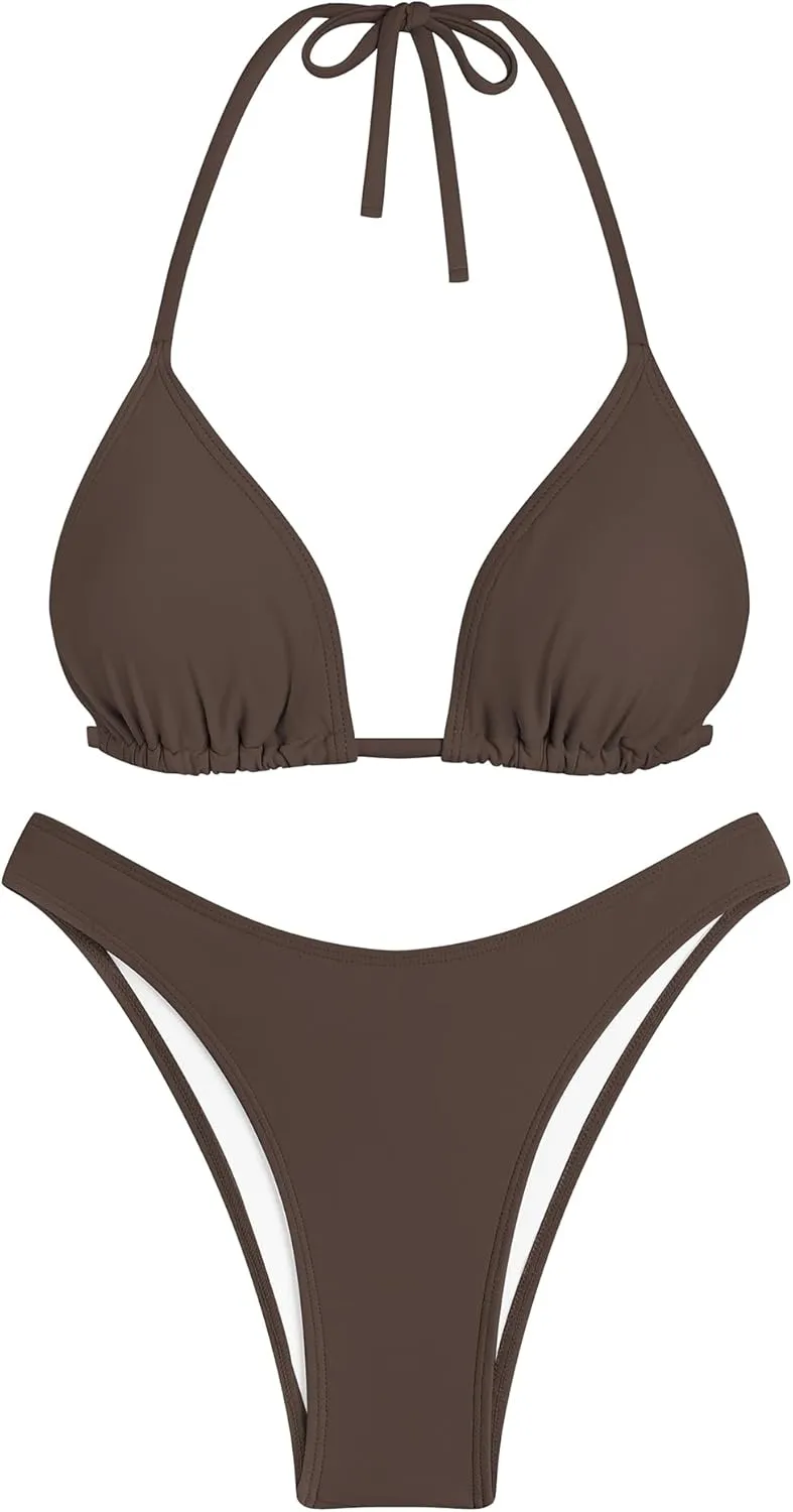 ZAFUL Womens 3 Piece Swimsuits Triangle Halter Thong Bikini Set with Sheer Cover Up Skirt