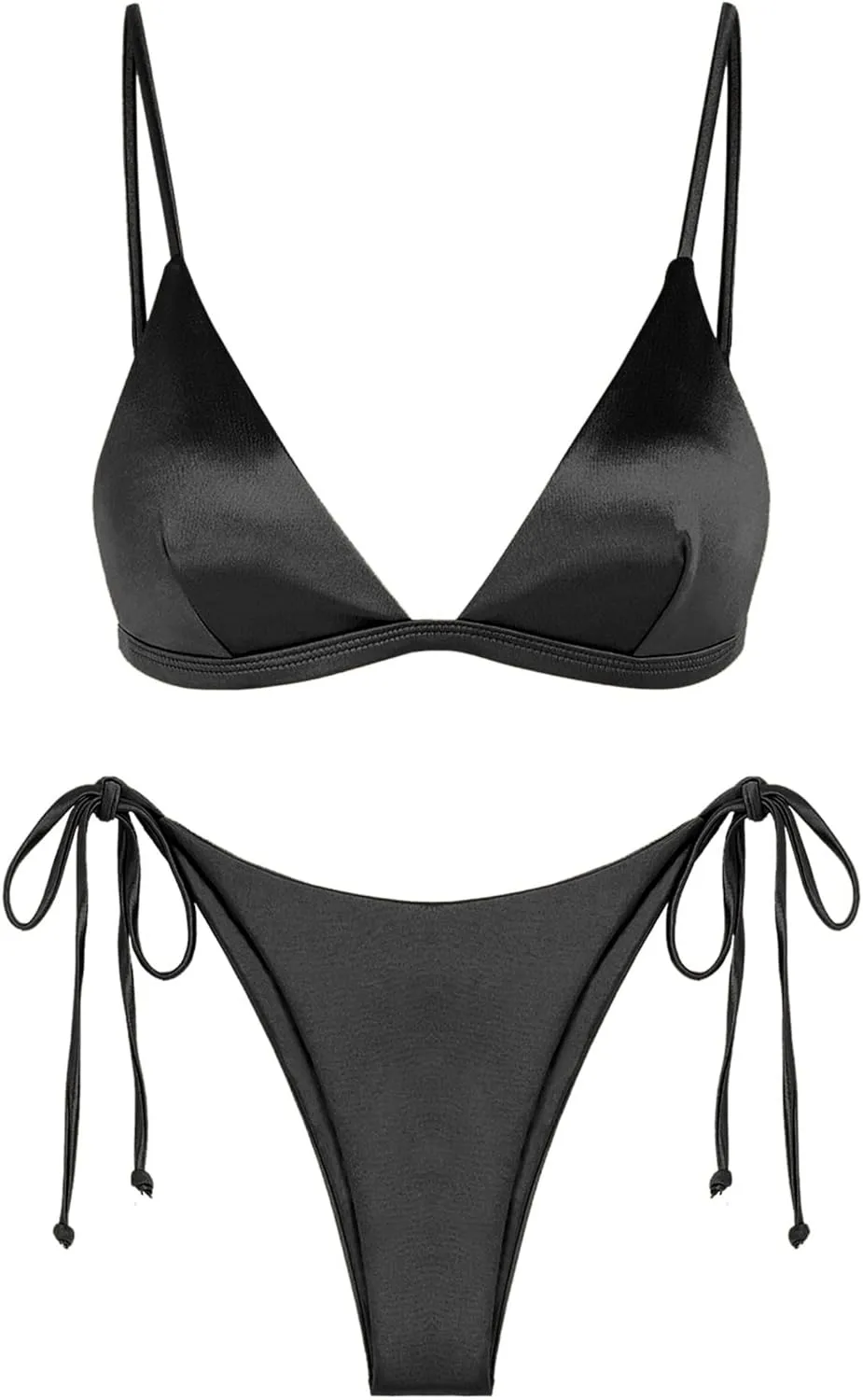 ZAFUL Women's Shiny Silky Bikini Sets Sexy Triangle Two Piece Swimsuit 2024 Tie Side Thong High Cut Cheeky Bathing Suit