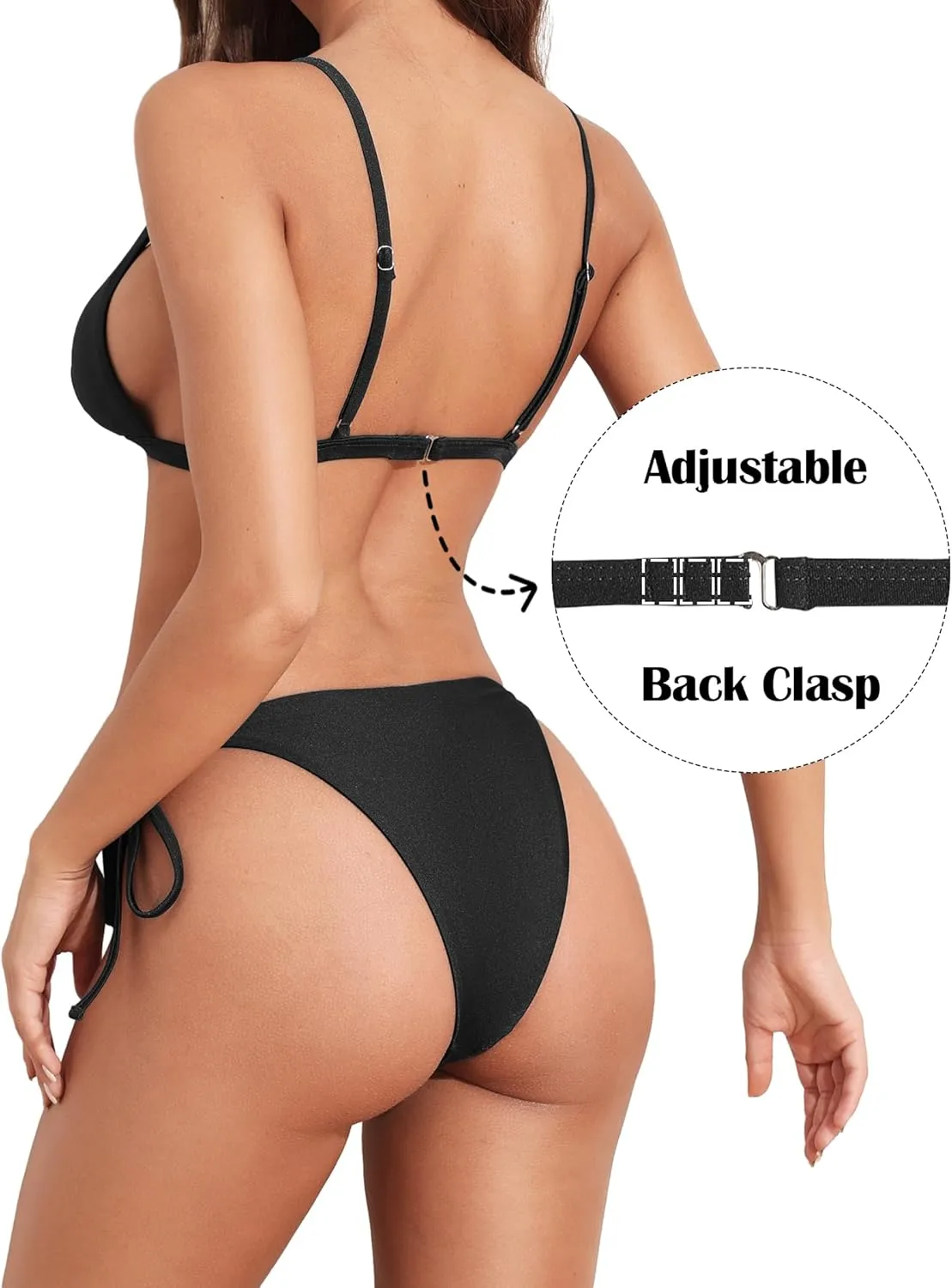 ZAFUL Women's Shiny Silky Bikini Sets Sexy Triangle Two Piece Swimsuit 2024 Tie Side Thong High Cut Cheeky Bathing Suit