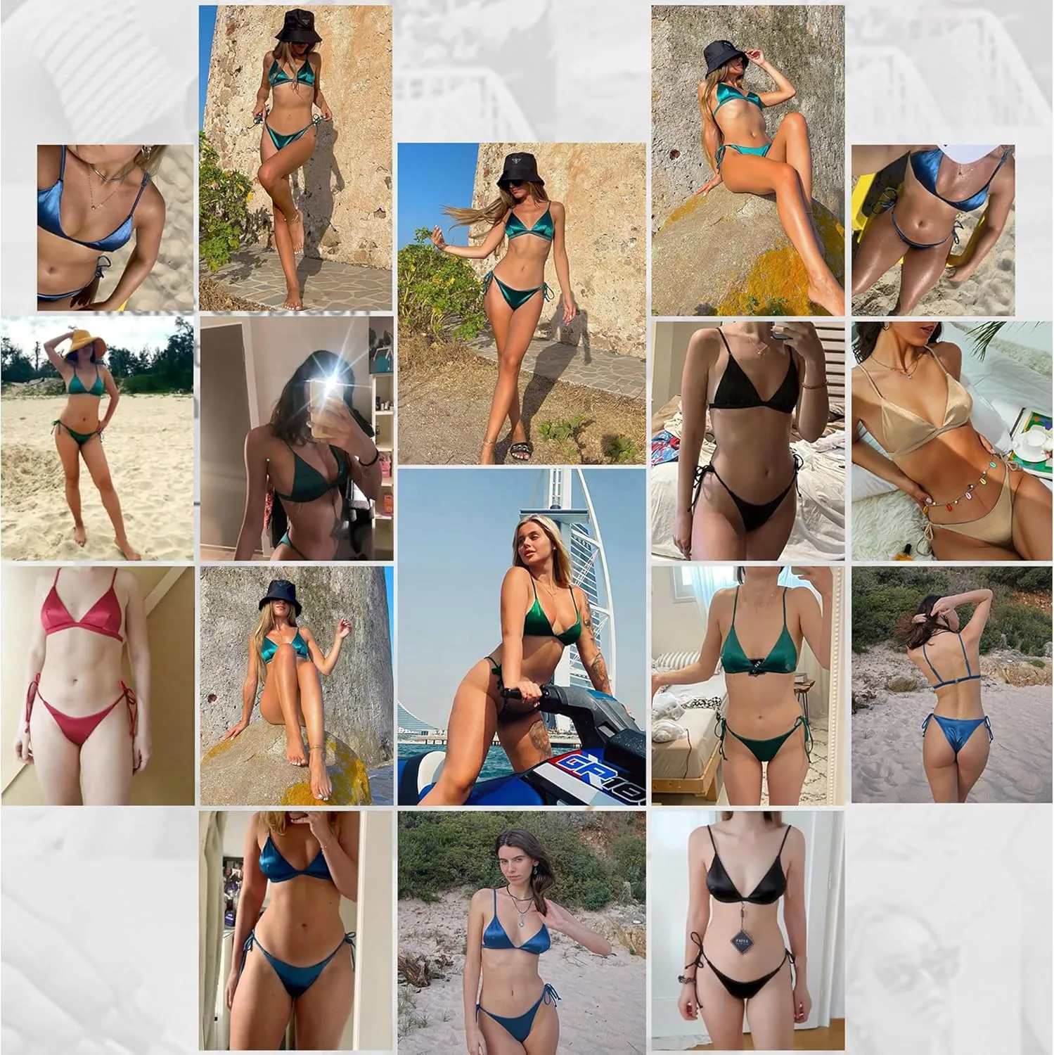 ZAFUL Women's Shiny Silky Bikini Sets Sexy Triangle Two Piece Swimsuit 2024 Tie Side Thong High Cut Cheeky Bathing Suit