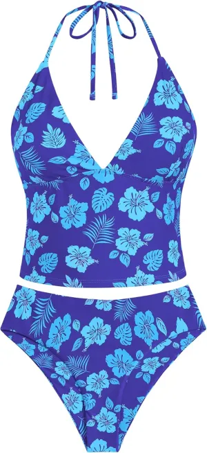 ZAFUL Women's Spaghetti Strap Tankini Swimsuits V Neck Tummy Control Tie Side Thong Bikini Swimsuits 2 Piece Bathing Suits