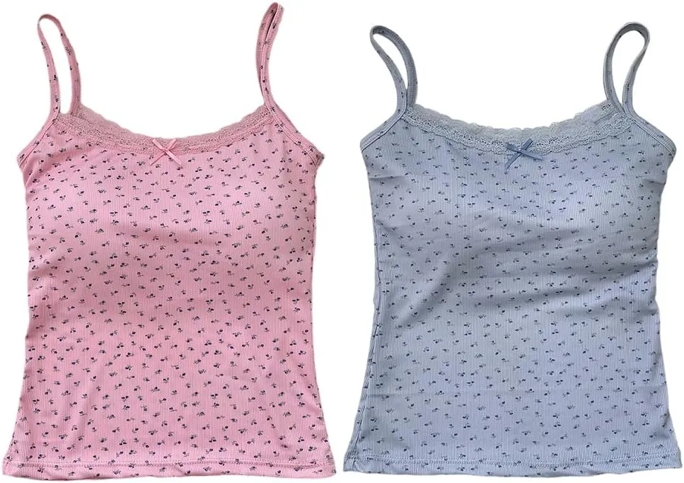 Zcargel Women Tank Top 1/2/4PCS Floral Lace Camisole Hot Girl Thin Straps Camisole Women Summer Tank Tops for 80-120 Lbs