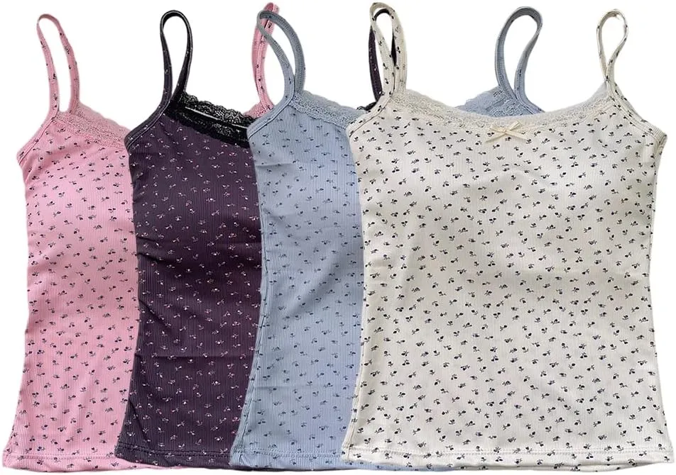Zcargel Women Tank Top 1/2/4PCS Floral Lace Camisole Hot Girl Thin Straps Camisole Women Summer Tank Tops for 80-120 Lbs