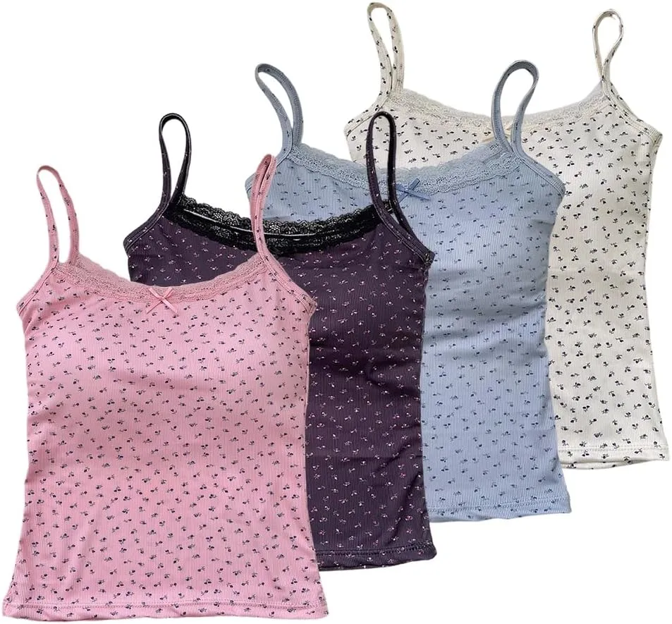Zcargel Women Tank Top 1/2/4PCS Floral Lace Camisole Hot Girl Thin Straps Camisole Women Summer Tank Tops for 80-120 Lbs