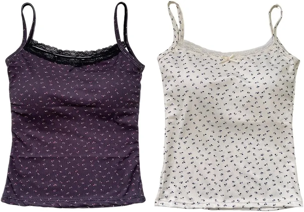 Zcargel Women Tank Top 1/2/4PCS Floral Lace Camisole Hot Girl Thin Straps Camisole Women Summer Tank Tops for 80-120 Lbs