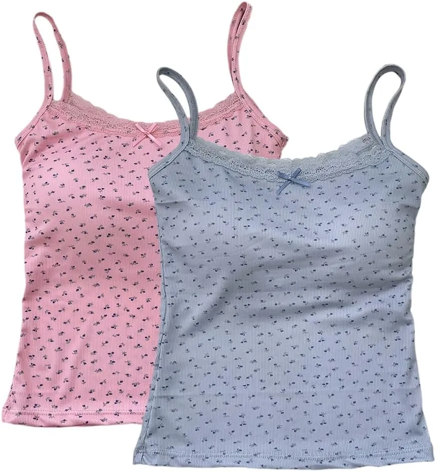 Zcargel Women Tank Top 1/2/4PCS Floral Lace Camisole Hot Girl Thin Straps Camisole Women Summer Tank Tops for 80-120 Lbs
