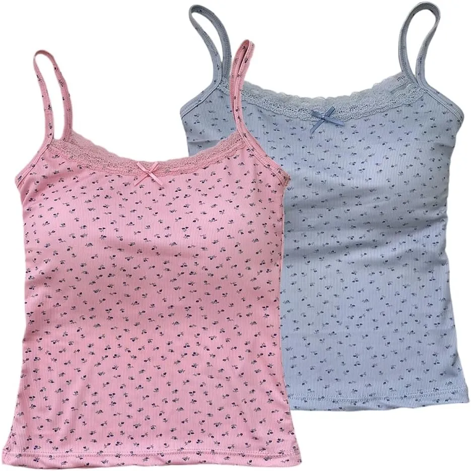 Zcargel Women Tank Top 1/2/4PCS Floral Lace Camisole Hot Girl Thin Straps Camisole Women Summer Tank Tops for 80-120 Lbs