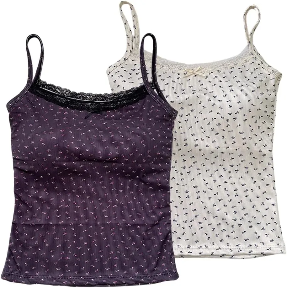 Zcargel Women Tank Top 1/2/4PCS Floral Lace Camisole Hot Girl Thin Straps Camisole Women Summer Tank Tops for 80-120 Lbs