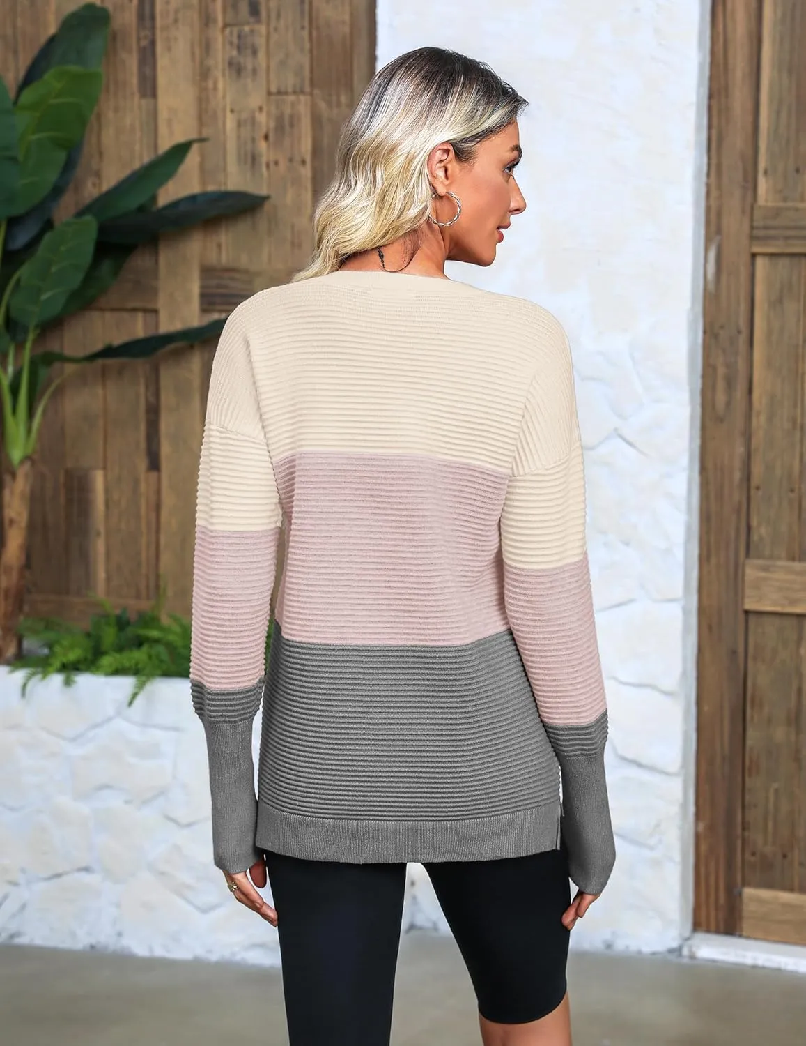 Zeagoo Women's 2025 Fall Sweaters Casual Long Sleeve Crew Neck Ribbed Knit Side Slit Pullover Sweater
