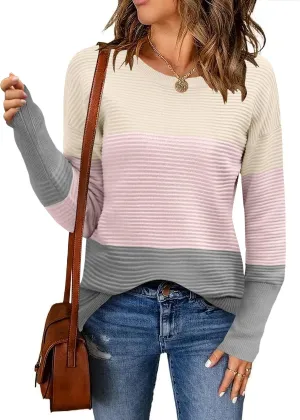 Zeagoo Women's 2025 Fall Sweaters Casual Long Sleeve Crew Neck Ribbed Knit Side Slit Pullover Sweater