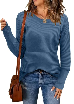 Zeagoo Women's 2025 Fall Sweaters Casual Long Sleeve Crew Neck Ribbed Knit Side Slit Pullover Sweater