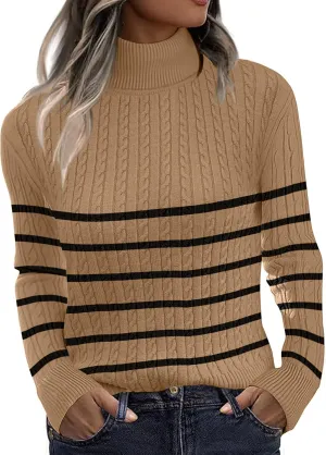 Zeagoo Womens Sweaters 2024 Turtleneck Cable Knit Long Sleeve Slim Fitted Basic Fall Tops