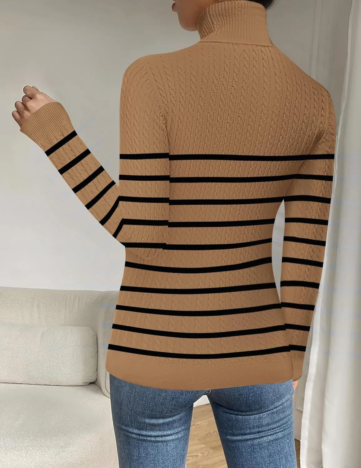 Zeagoo Womens Sweaters 2024 Turtleneck Cable Knit Long Sleeve Slim Fitted Basic Fall Tops