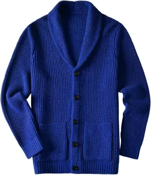 ZHILI Men's Casual Slim Thick Knitted Shawl Collar Cardigan Sweaters Pockets