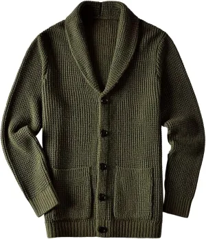 ZHILI Men's Casual Slim Thick Knitted Shawl Collar Cardigan Sweaters Pockets