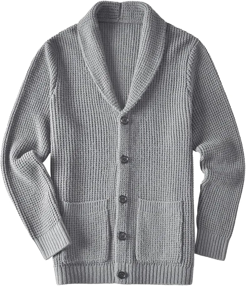 ZHILI Men's Casual Slim Thick Knitted Shawl Collar Cardigan Sweaters Pockets