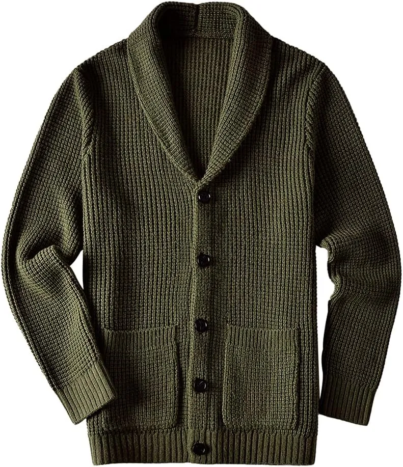 ZHILI Men's Casual Slim Thick Knitted Shawl Collar Cardigan Sweaters Pockets