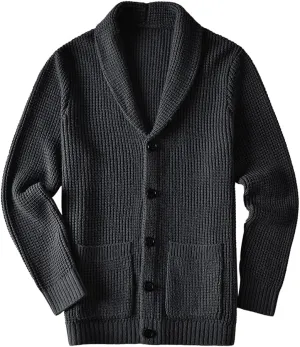 ZHILI Men's Casual Slim Thick Knitted Shawl Collar Cardigan Sweaters Pockets