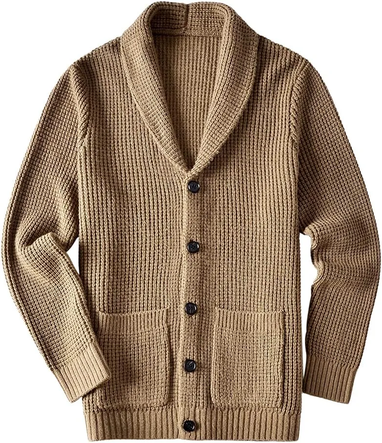 ZHILI Men's Casual Slim Thick Knitted Shawl Collar Cardigan Sweaters Pockets