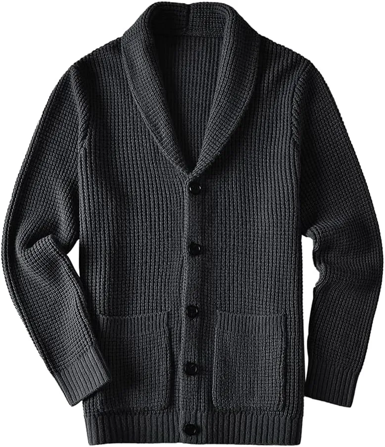 ZHILI Men's Casual Slim Thick Knitted Shawl Collar Cardigan Sweaters Pockets