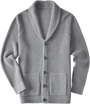 ZHILI Men's Casual Slim Thick Knitted Shawl Collar Cardigan Sweaters Pockets