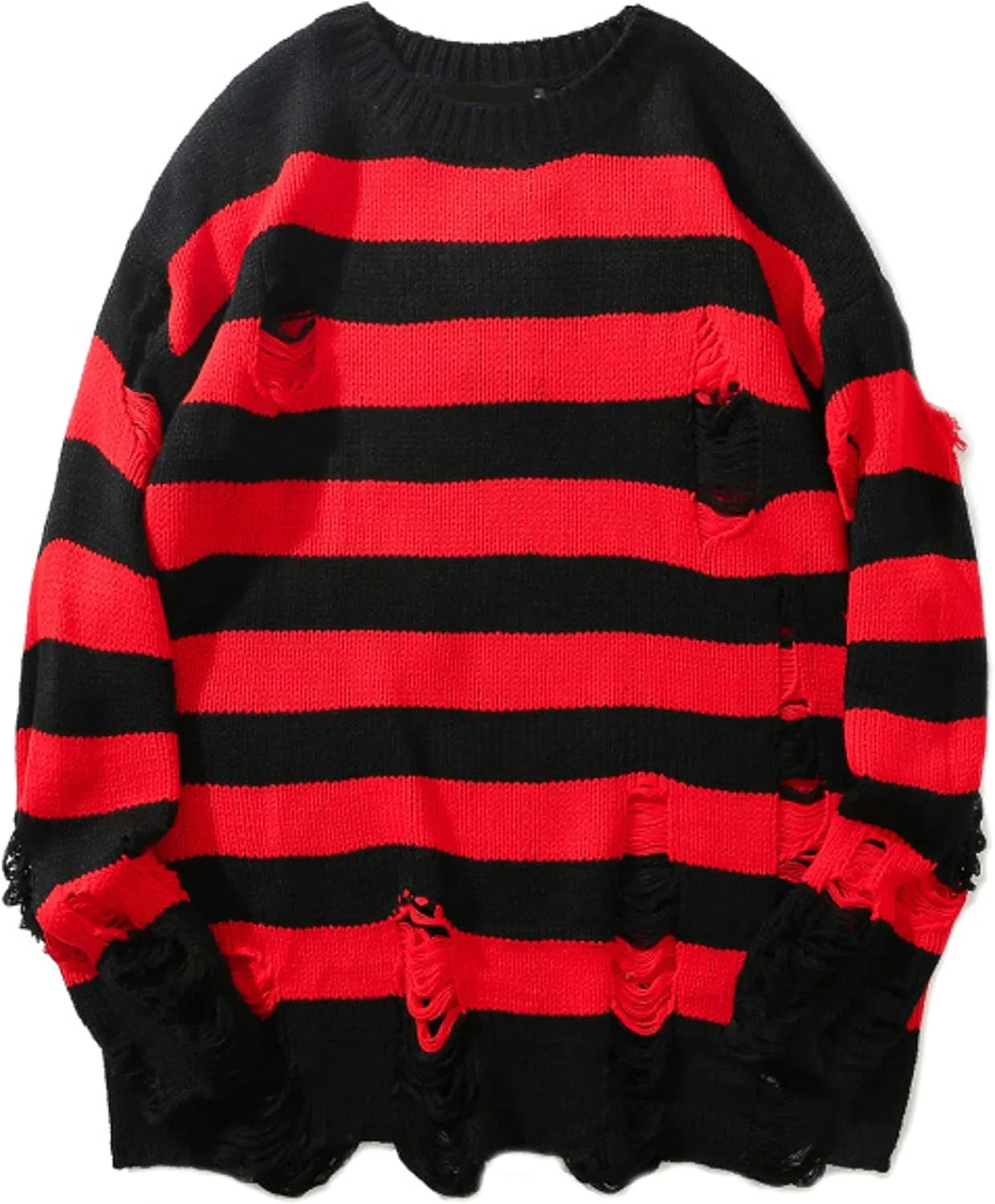 Zhiyouni Womens Punk Gothic Sweater Loose Oversized Striped Ripped Pullover Knit Sweaters