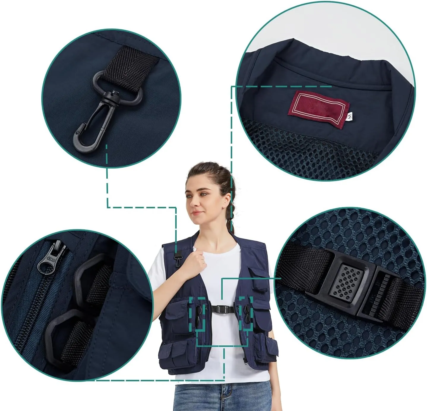 Ziker Women Mesh Breathable Outdoor Quick Dry Safair Cargo Fishing Travel Vest with Multiple Pockets