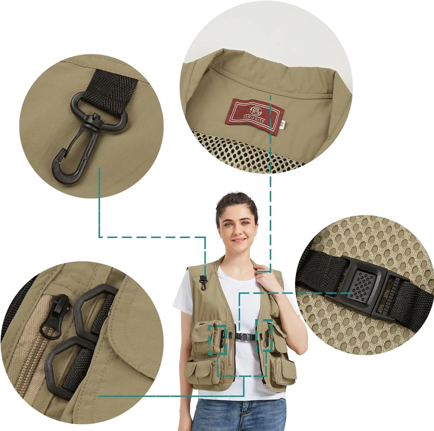 Ziker Women Mesh Breathable Outdoor Quick Dry Safair Cargo Fishing Travel Vest with Multiple Pockets