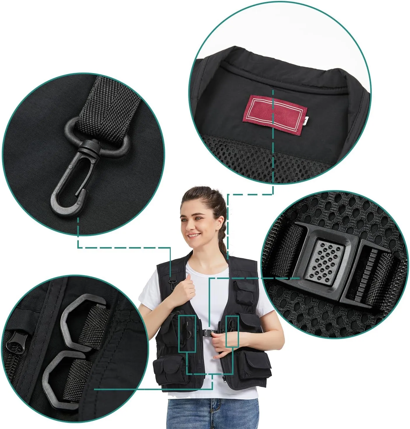 Ziker Women Mesh Breathable Outdoor Quick Dry Safair Cargo Fishing Travel Vest with Multiple Pockets