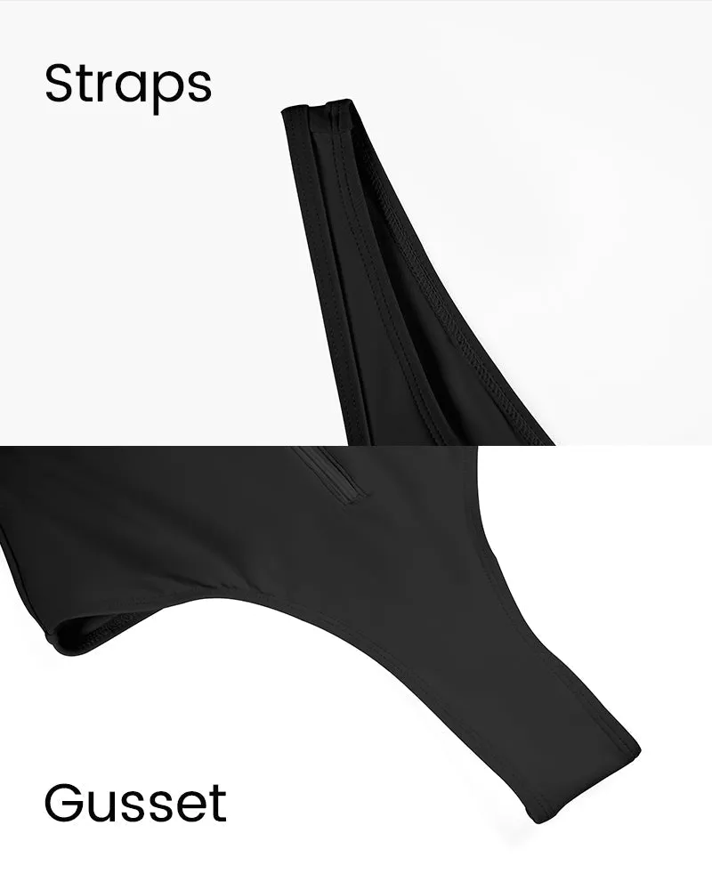 Zip-Front Tank Style Thong Back One-Piece Swimsuit