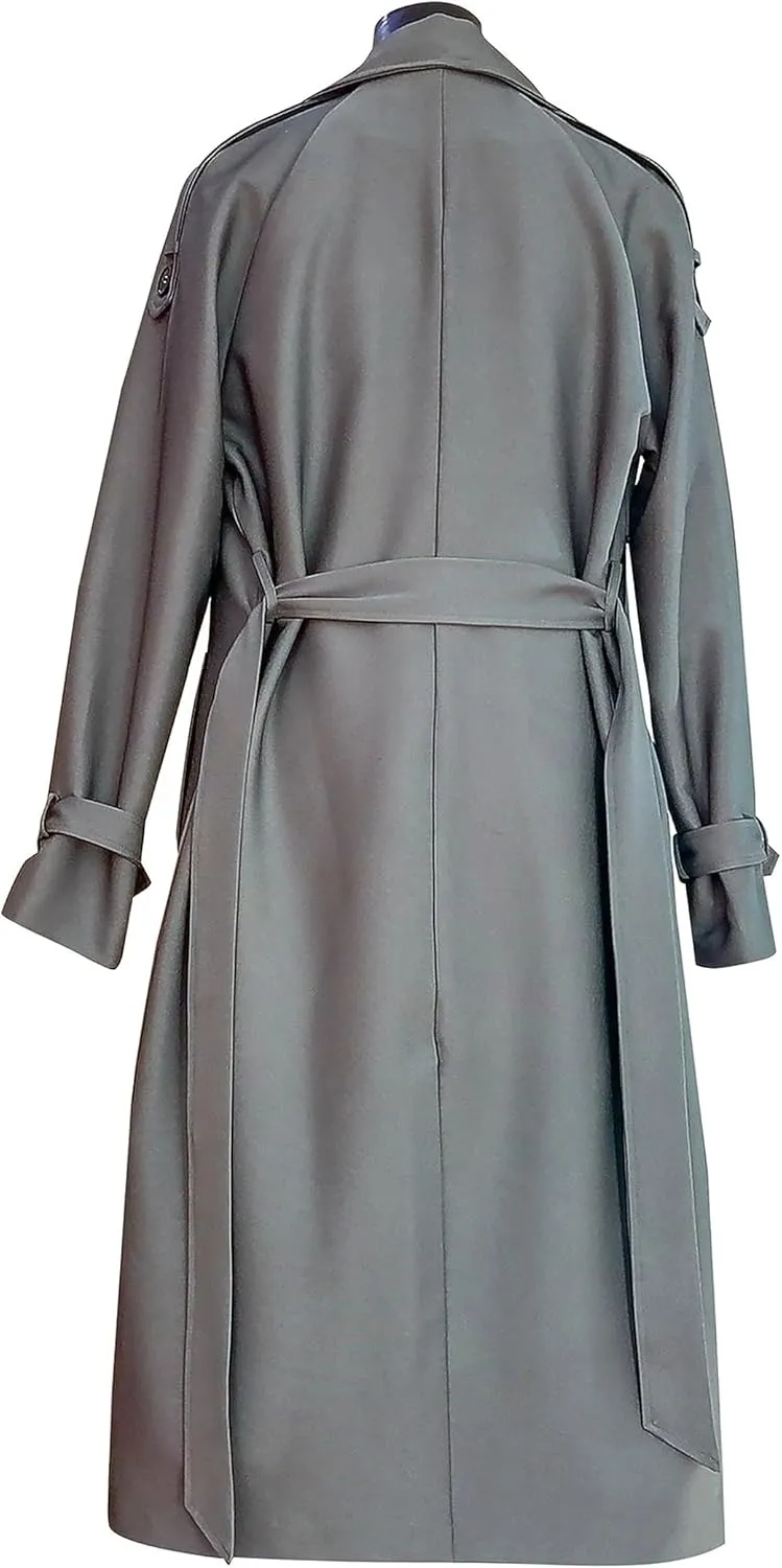 Zontroldy Women's Double Breasted Long Trench Coat Lapel Solid Color Windbreaker Jacket with Belt