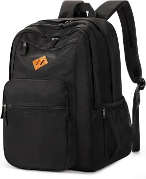 ZORFIN 26L Black Backpack for School Travel: Water Resistant Bookbag with 8 Compartments