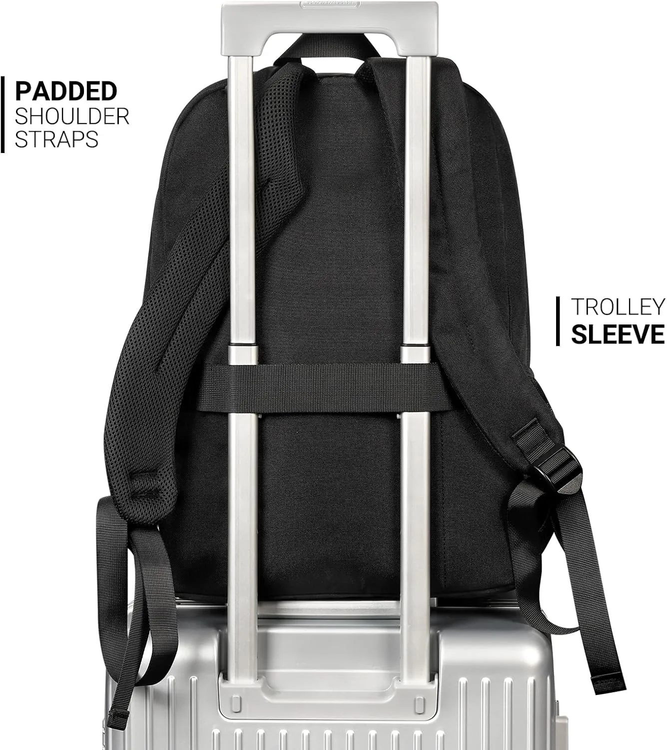 ZORFIN 26L Black Backpack for School Travel: Water Resistant Bookbag with 8 Compartments