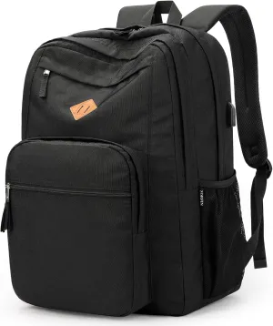 ZORFIN 36L Black Backpack for School Travel: Water Resistant Bookbag with 8 Compartments