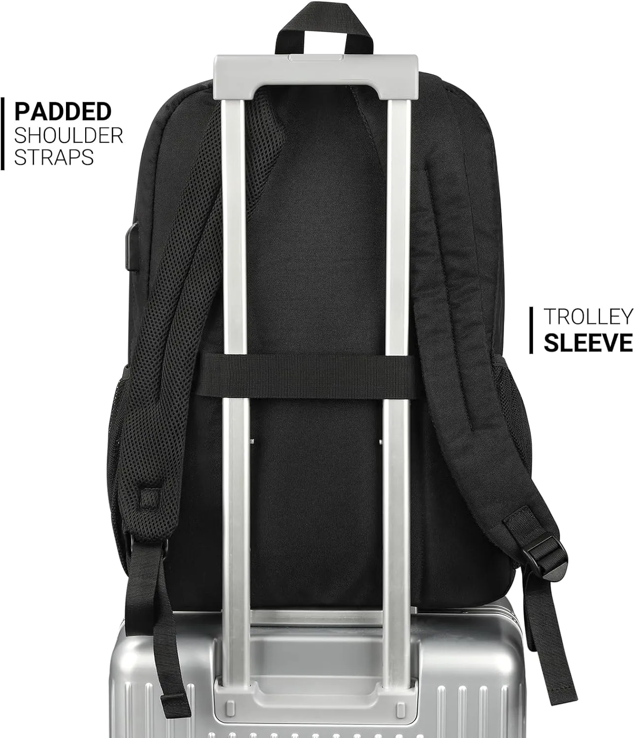 ZORFIN 36L Black Backpack for School Travel: Water Resistant Bookbag with 8 Compartments